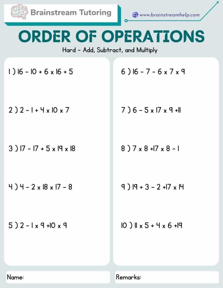 PEMDAS - Order of Operations Hard - Brainstreamhelp